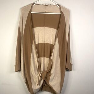 Soft Surroundings Brown Striped Open Short Sleeve Sweater Size medium